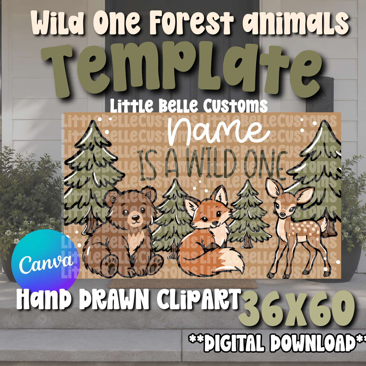 WILD ONE Forest Animals 3 animals Painted Banner TEMPLATE LINK FOR BANNER ARTISTS| Digital Download