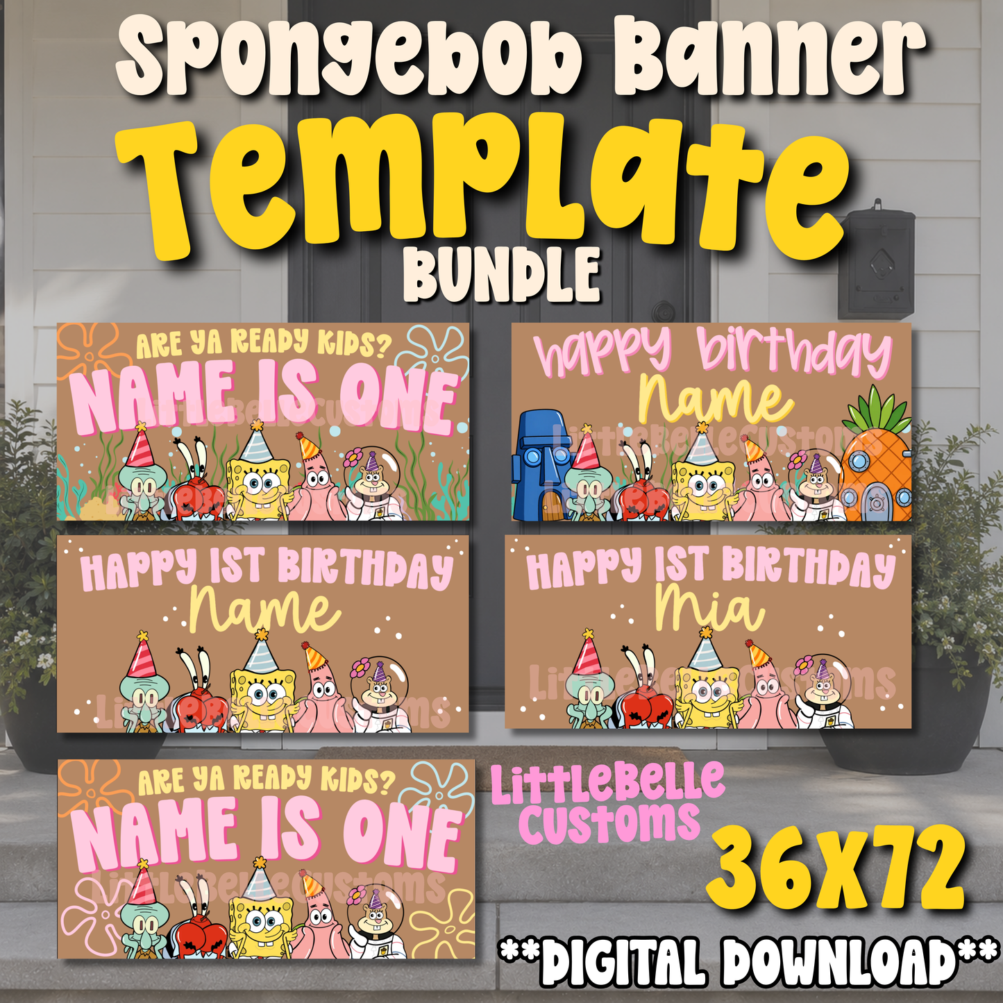 Spongebob and friends BIRTHDAY (9 templates) Painted Banner TEMPLATE LINK FOR BANNER ARTISTS| Digital Download