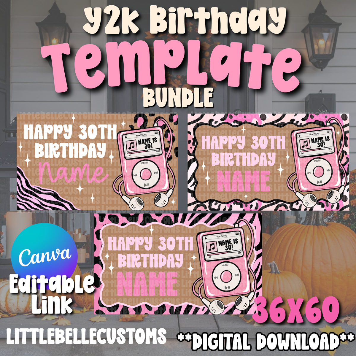 Y2K IPOD MP3 BANNER GIRLY Painted Banner TEMPLATE LINK FOR BANNER ARTISTS| Digital Download
