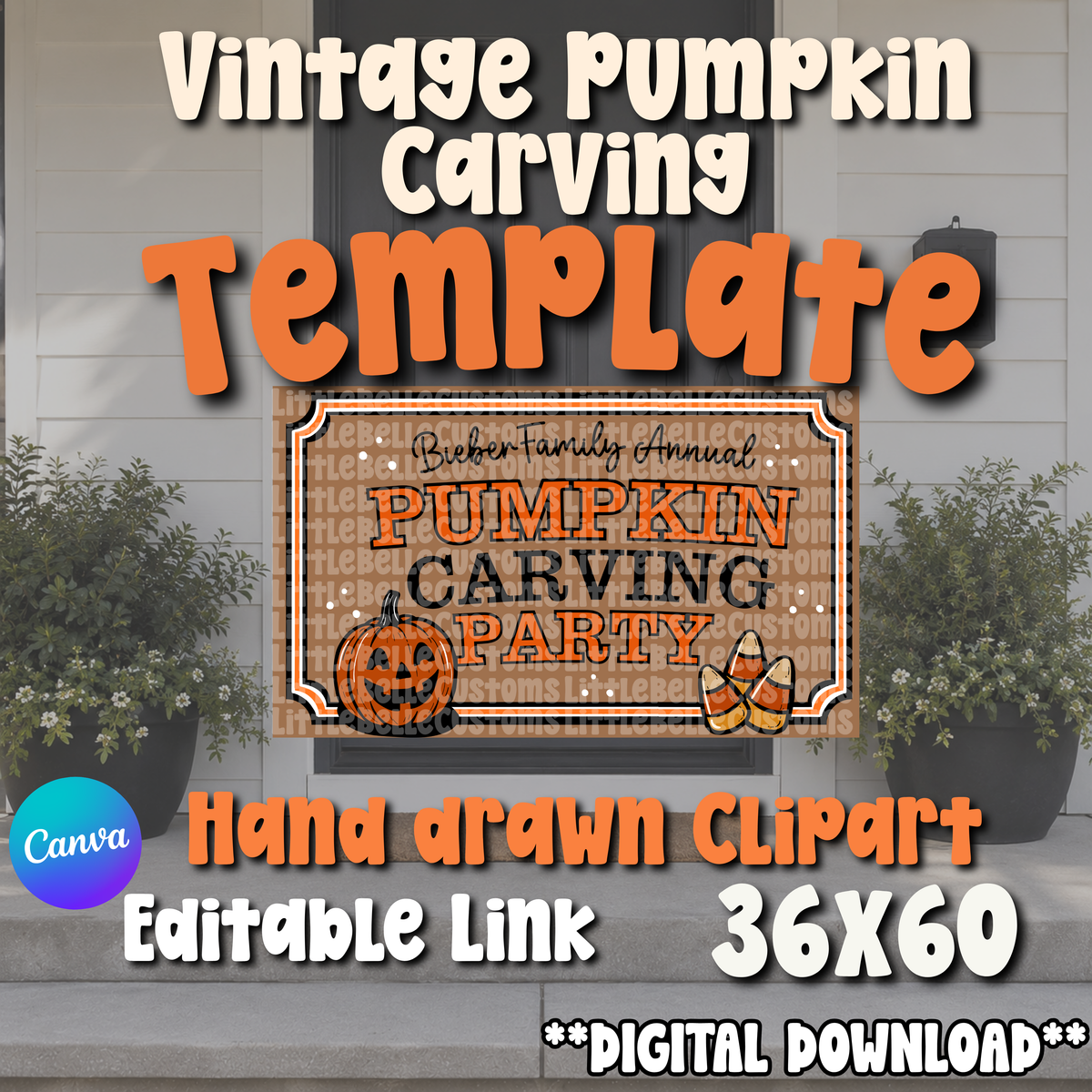 Vintage Pumpkin Carving Halloween Banner Painted Banner TEMPLATE LINK FOR BANNER ARTISTS| Digital Download