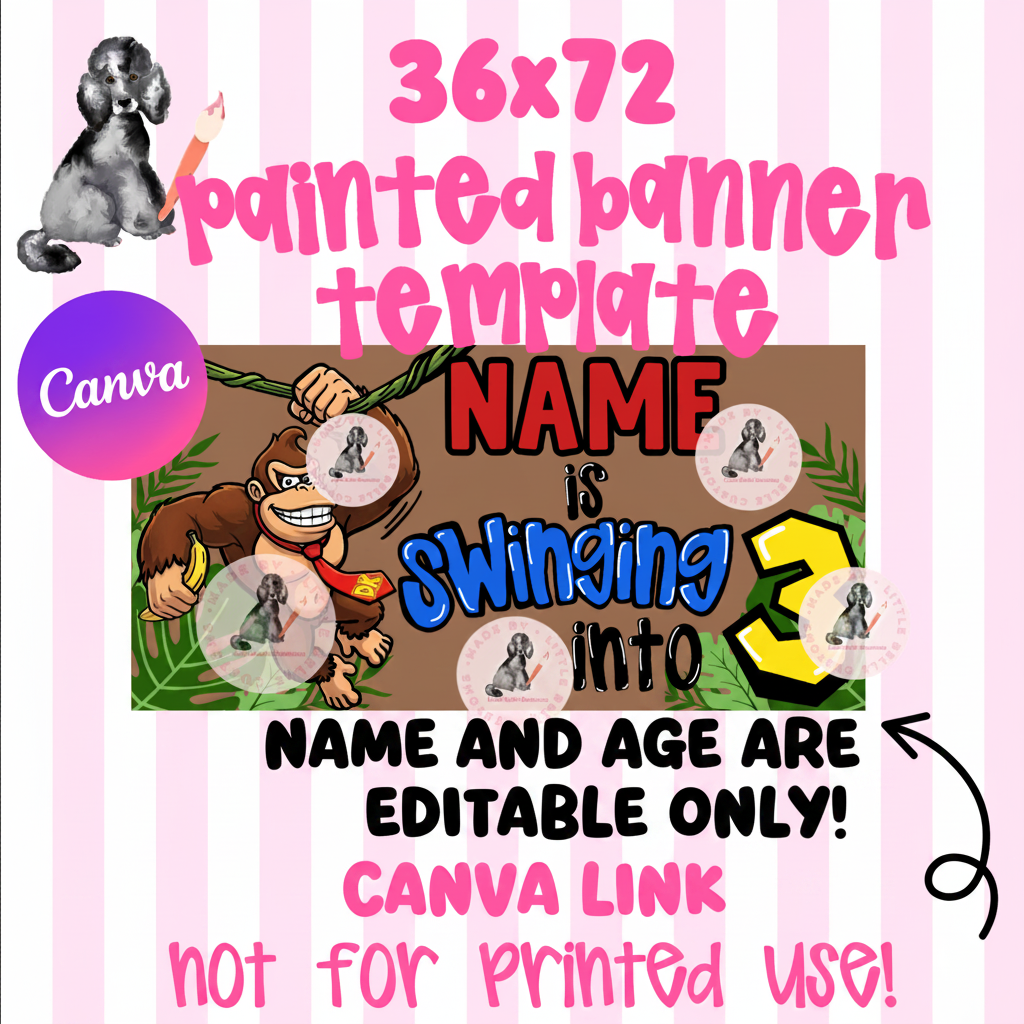 Donkey Kong Swinging into 3 Painted Banner TEMPLATE LINK FOR BANNER ARTISTS| Digital Download