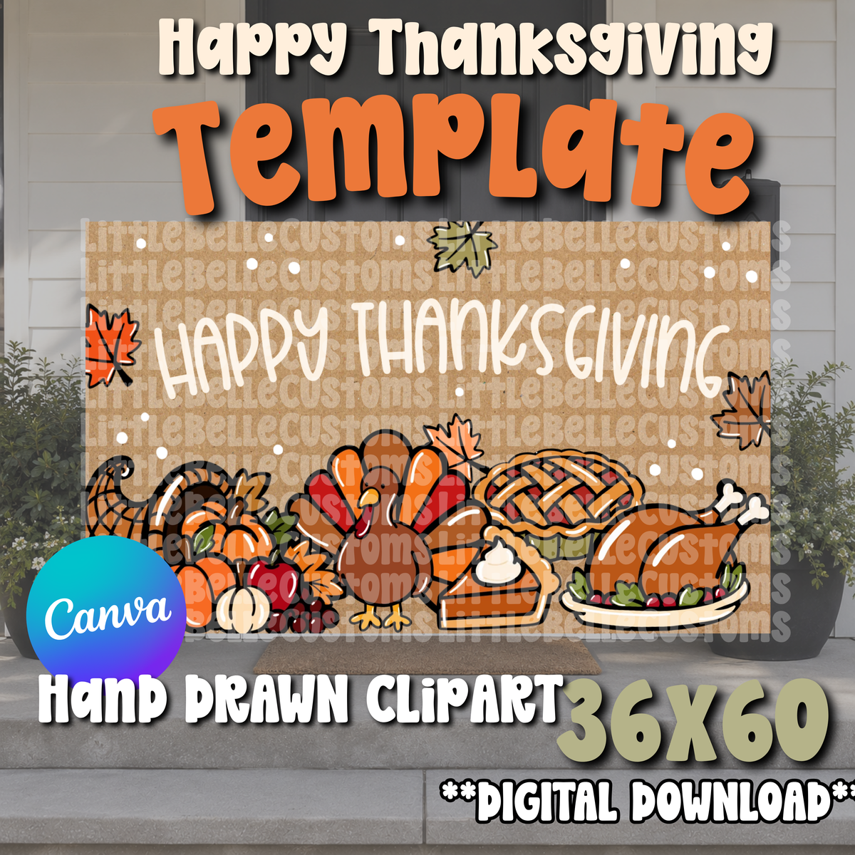Happy Thanksgiving Feast Banner  Painted Banner TEMPLATE LINK FOR BANNER ARTISTS|  Digital Download
