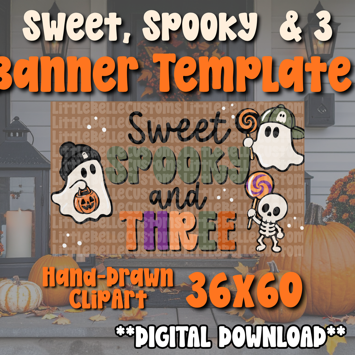 Sweet Spooky and Three Boy Birthday Halloween Banner  Painted Banner TEMPLATE LINK FOR BANNER ARTISTS|  Digital Download