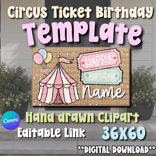 Circus Ticket Pastel Pink  Girly Painted Banner TEMPLATE LINK FOR BANNER ARTISTS|  Digital Download