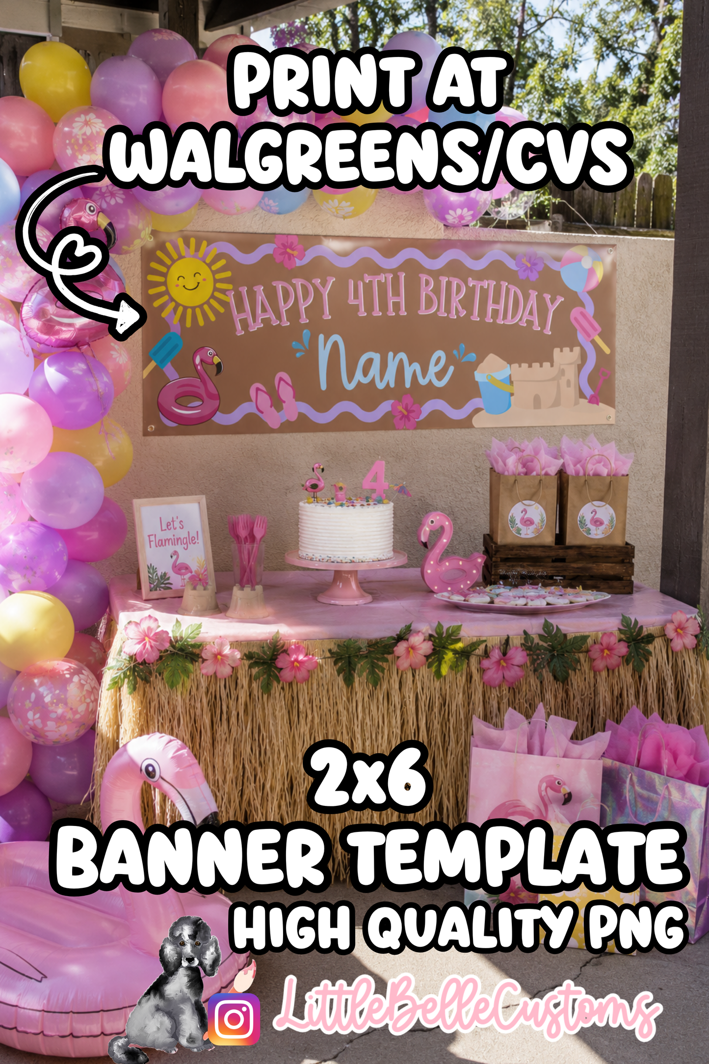 Pool Flamingo Birthday Girl |  Template Digital Download