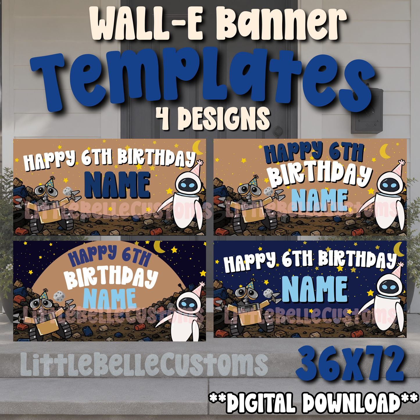 Wall-E birthday Painted Banner (4 Designs) TEMPLATE LINK FOR BANNER ARTISTS|  Digital Download