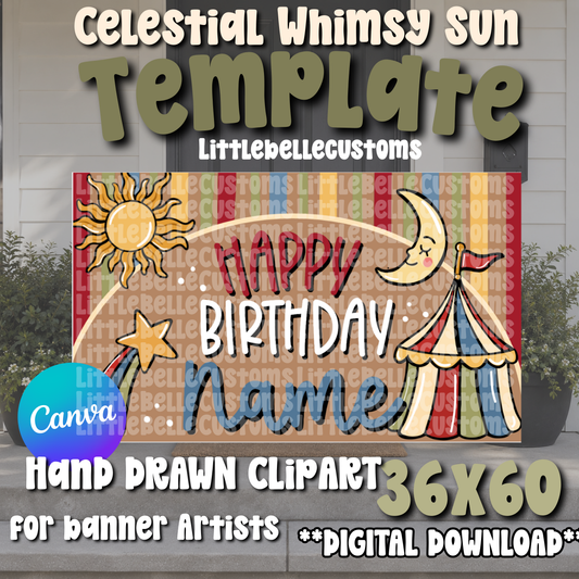 Happy Birthday  Celestial Sun Moon  Painted Banner TEMPLATE LINK FOR BANNER ARTISTS|  Digital Download