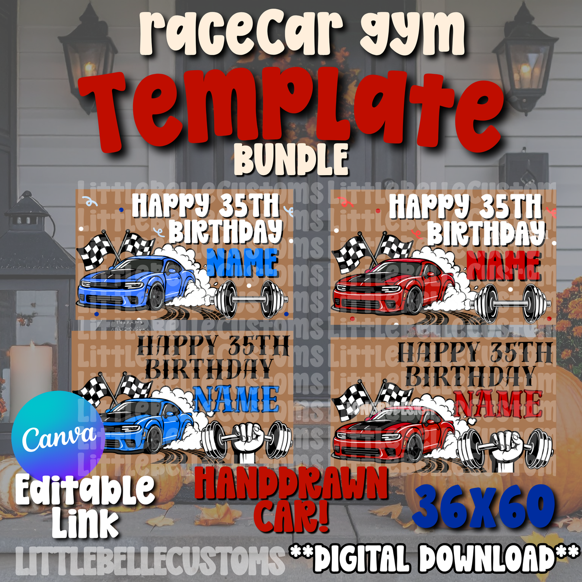 Car Gym Man Birthday  Painted Banner TEMPLATE LINK FOR BANNER ARTISTS|  Digital Download