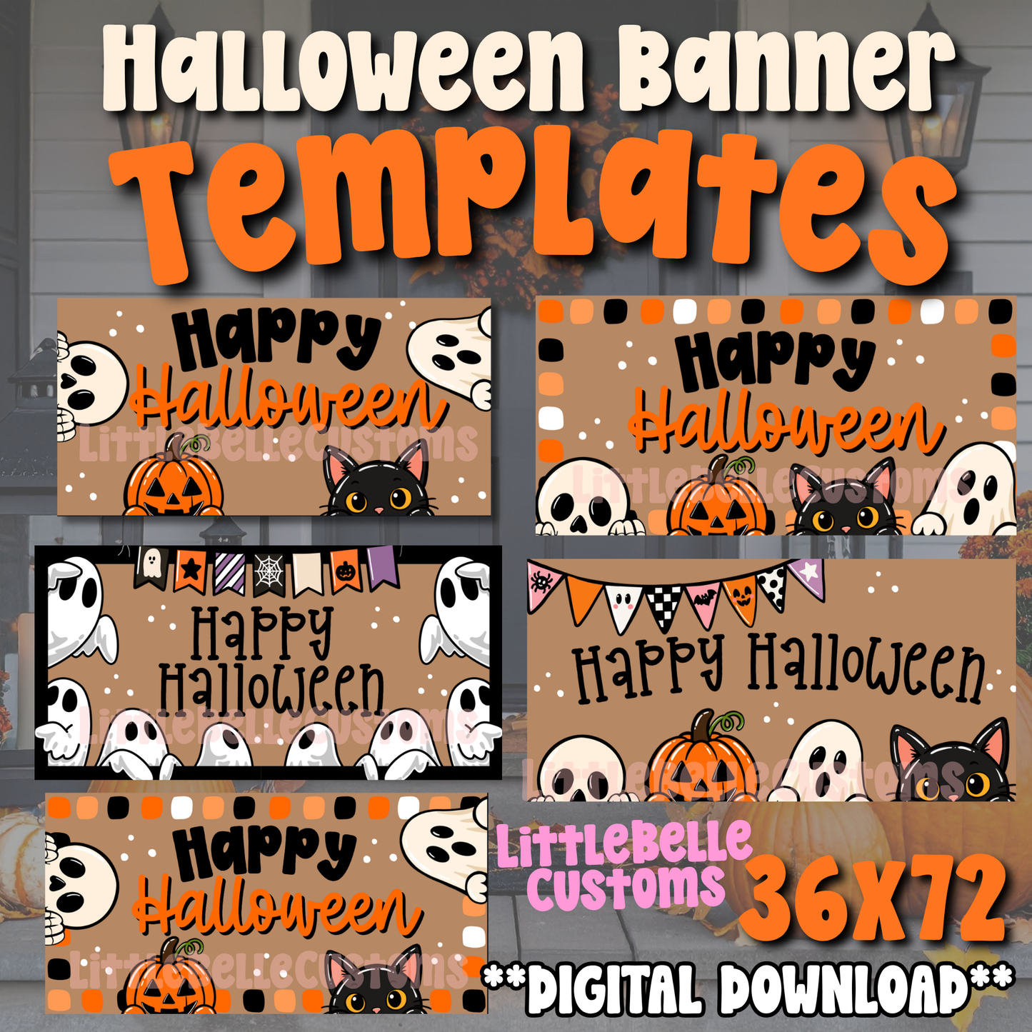 Happy Halloween BUNDLE Painted Banner TEMPLATE LINK FOR BANNER ARTISTS|  Digital Download