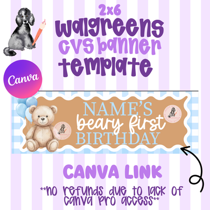 Beary First Birthday |  Template Digital Download