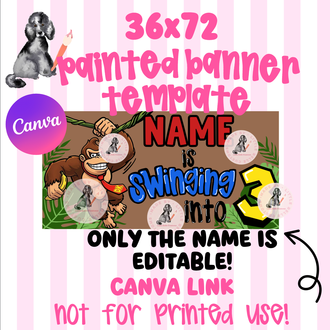 Donkey Kong Swinging into 3 Painted Banner TEMPLATE LINK FOR BANNER ARTISTS|  Digital Download