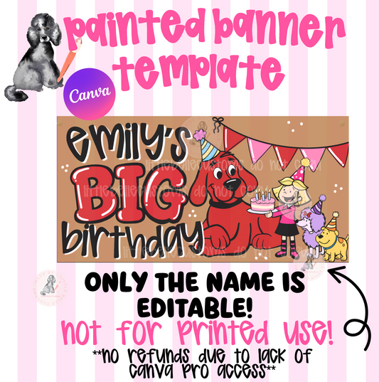 Clifford The Big Red Dog Birthday Painted Banner TEMPLATE LINK FOR BANNER ARTISTS|  Digital Download