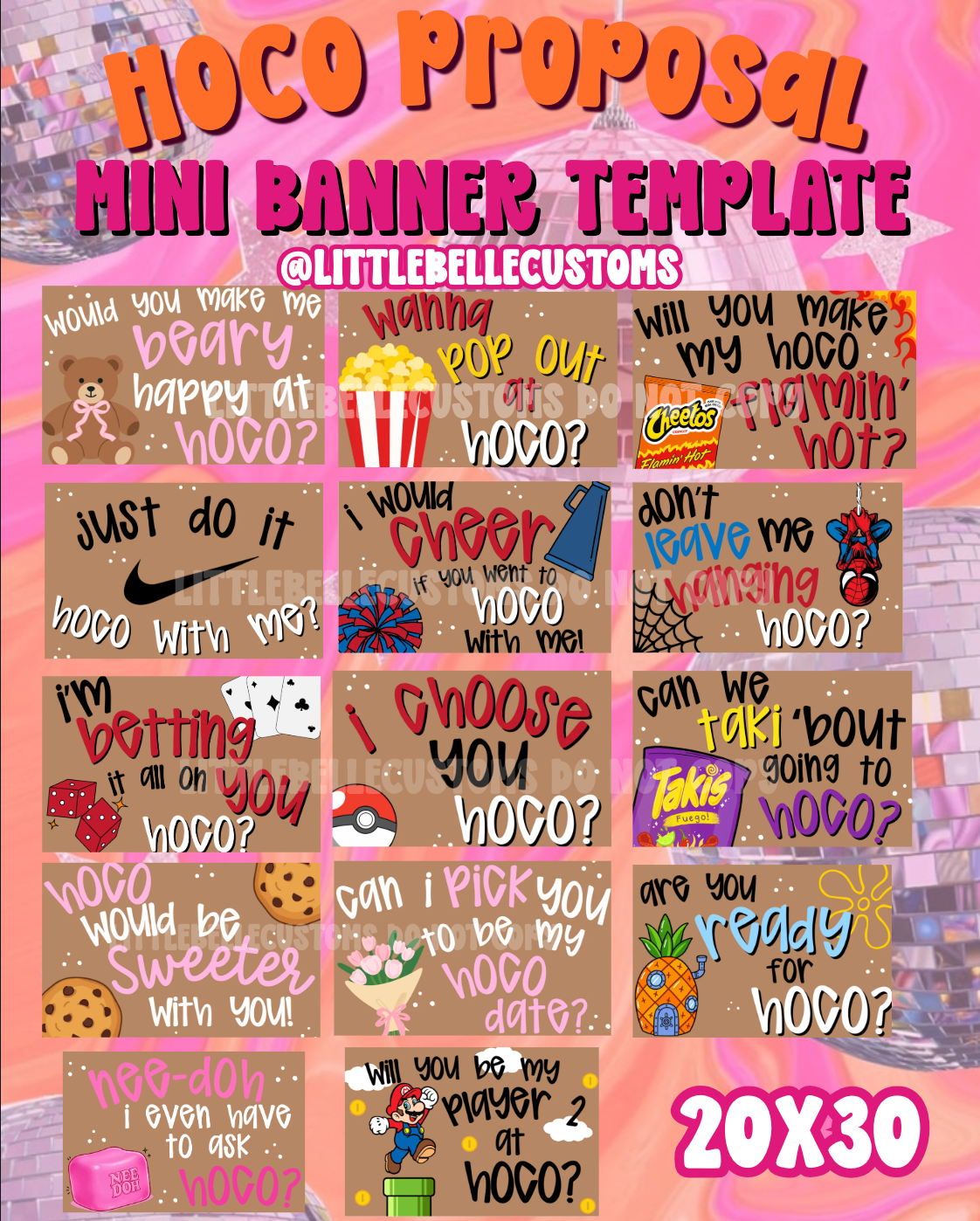 Homecoming Proposals BUNDLE Painted Banner TEMPLATE LINK FOR BANNER ARTISTS|  Digital Download