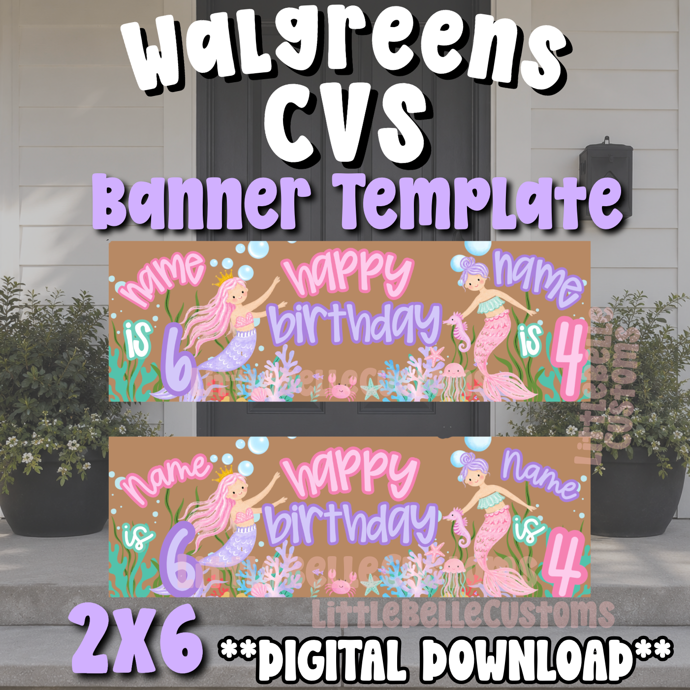 Mermaid Joint/Combined (5 Designs) Birthday CVS/Walgreens Banner| Walgreens Template Digital Download (Copy)