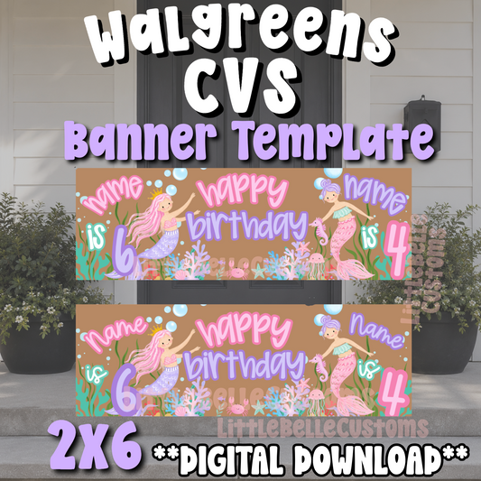 Mermaid Joint/Combined (5 Designs) Birthday CVS/Walgreens Banner| Walgreens Template Digital Download